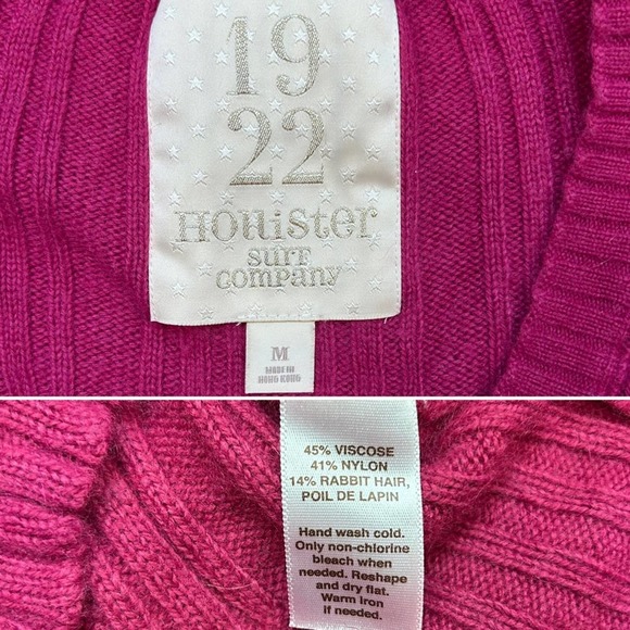 Y2K Hollister v-neck striped layering rabbit hair pink sweater medium - Picture 3 of 4